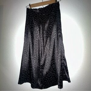 Black satin midi skirt